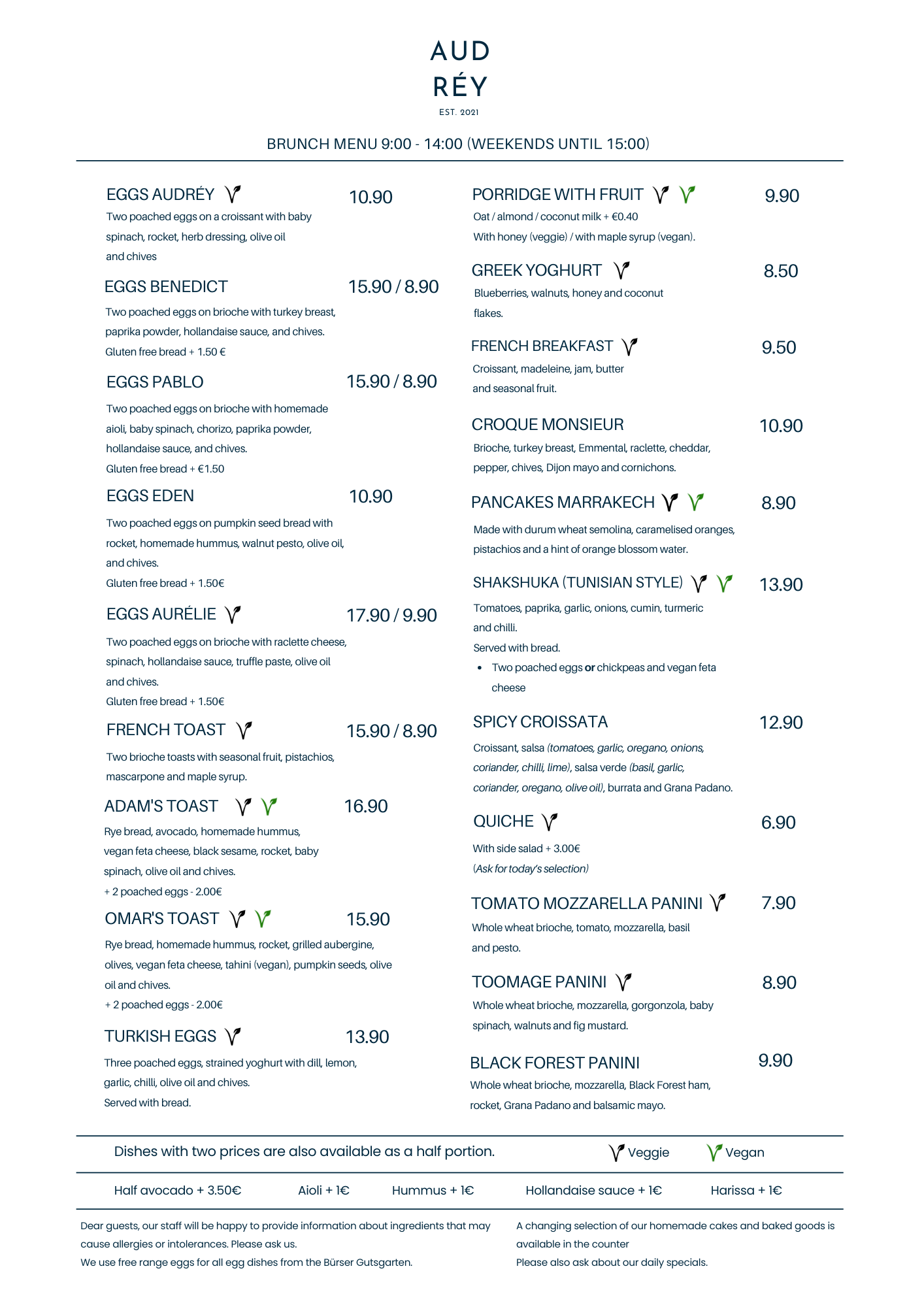 Audrey Coffee Menu